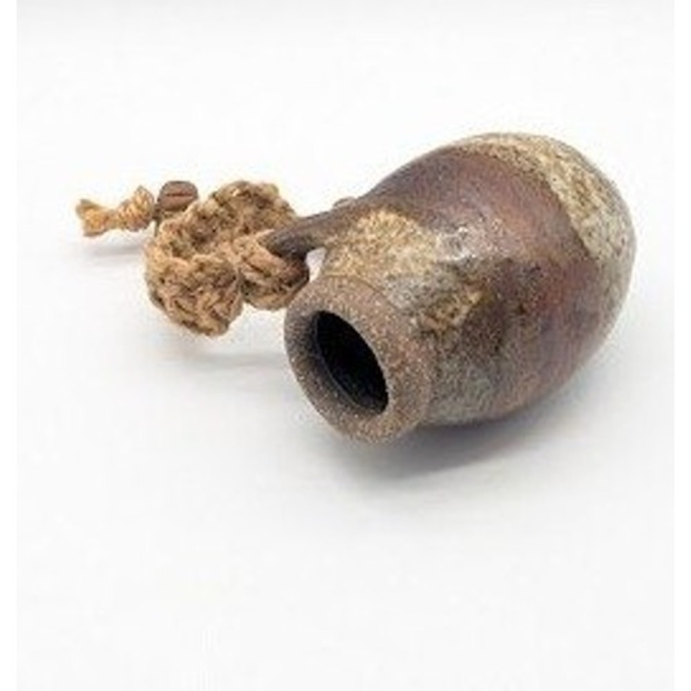 Handmade Studio Pottery Bud Vase Wall Pocket 4" Rustic Stoneware Beaded Handle